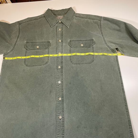 LL Bean Sz L Tall Heavyweight Cotton Shirt Green Workwear Chore Button Front - Picture 4 of 8